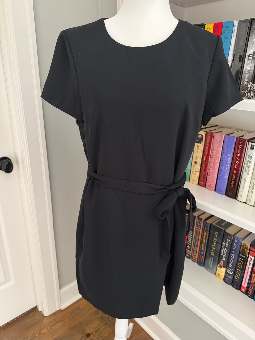 J. Crew Black Short-Sleeve Tie-Waist Mini Dress